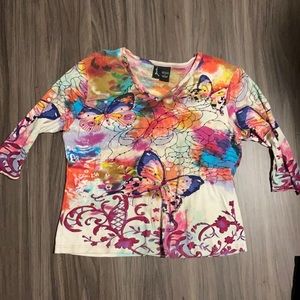 Cotton 3/4 Sleeve Multi-Color Embellished Top